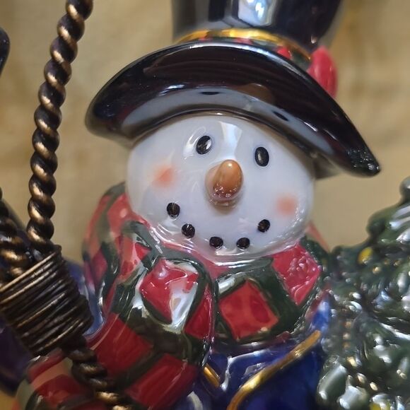 San Francisco Music Box Snowman with tree candlestick holder Christmas Music - Picture 5 of 8